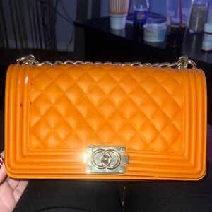 Orange Quilted Chain Shoulder Bag